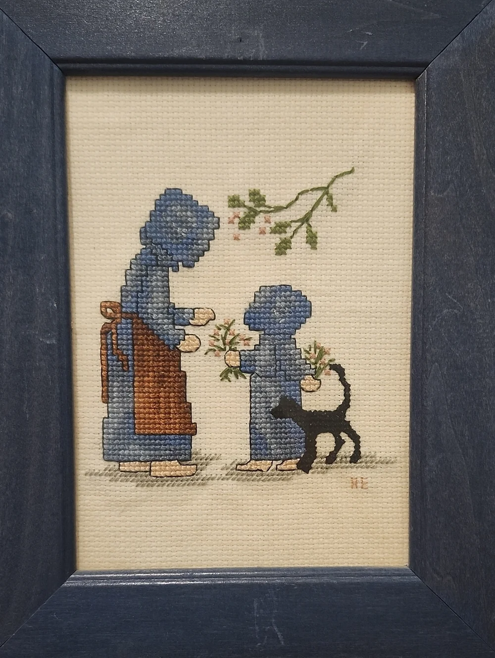 Blue Framed Cross-Stitch Wall Art - Pair 5x7 P Buckley Moss